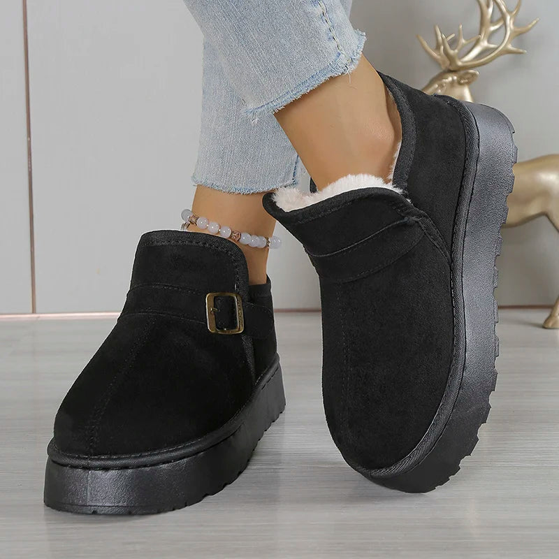 Black Thicken Plush Ankle Boots for Women Winter Plus Size 36-43 Slip On Anti Slip Snow Boots Woman Platform Warm Short Booties
