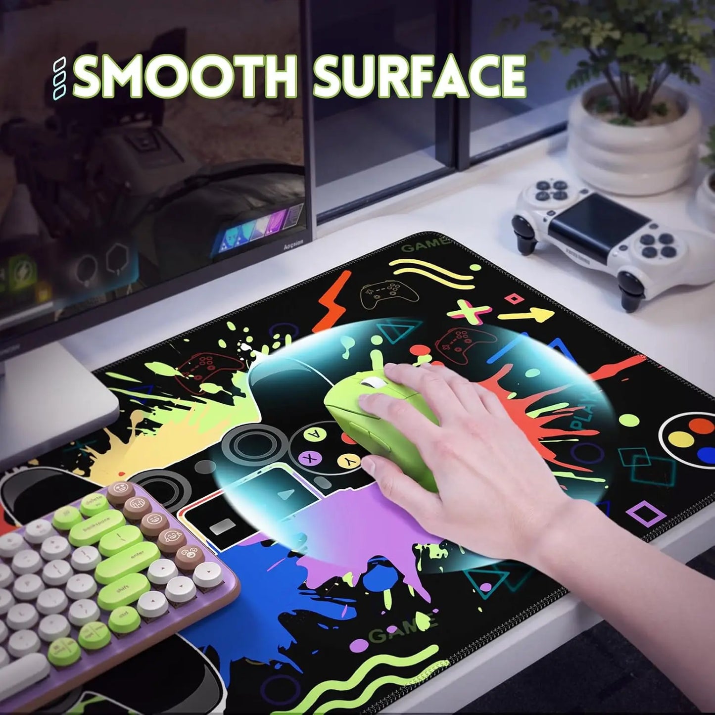 Mouse Pad, Desk Cover Mat, Full Desk Large Mousepad, Anti-Slip Smooth Surface XXL Computer Pad with Stitched Edges for Desktop