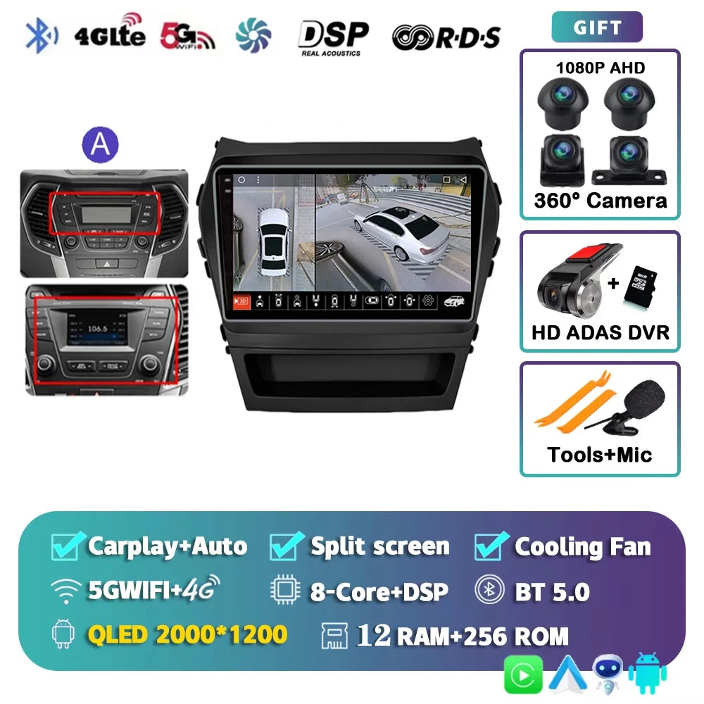 For Hyundai Santa Fe 3 2013 - 2016 Android 15 2K QLED Car Radio Multimedia Video Player GPS stereo CarPlay Head Unit 4G WIFI