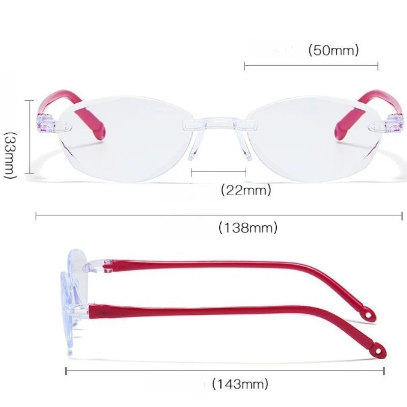 5pcs Reading Glasses Blue Light Blocking Presbyopia Comfortable Simple Fashion Rimless Cut Edge Presbyopia Glasses