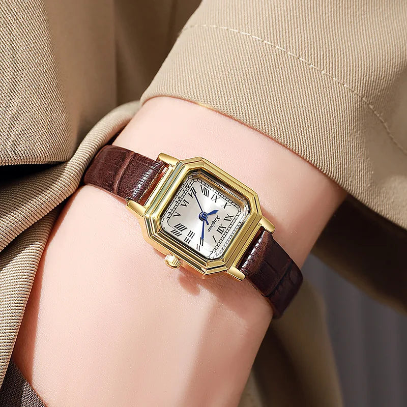 Top Brand Women's Gold Square Small Dial Quartz Watch Fashion Leather Strip Wristwatch Elegant Watches Gift Reloj Dropshipping