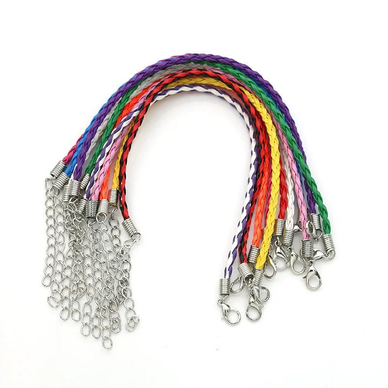 10Pcs Mix Color Leather Cord Bracelet Lobster Claps European Jewelry Making DIY Handmade Adjustable