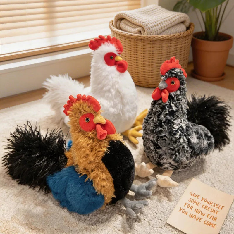 Chubby Rooster Hen Black-bone Chicken Fluffy Simulation Animal Poultry Stuffed Soft Lifelike Huggable Pillow