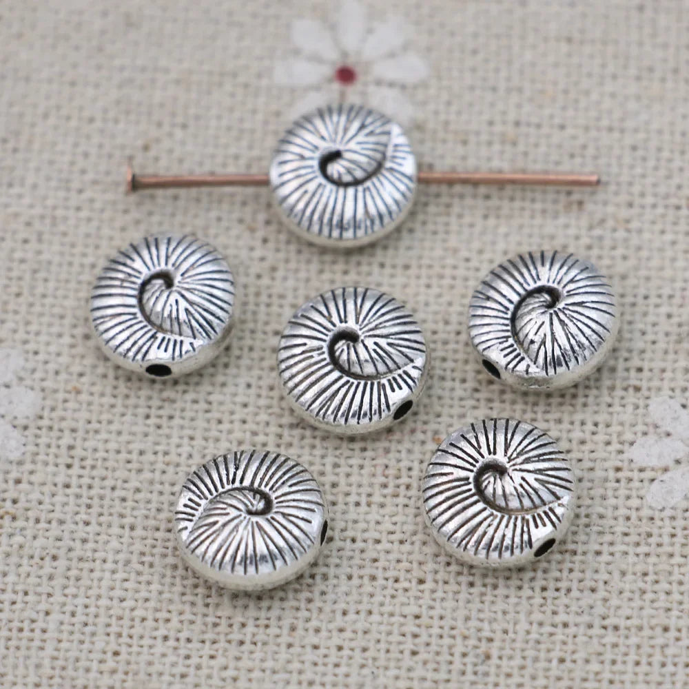 20Pcs Antique Silver Plated Shell Spacer Beads Vintage Loose Beads for Jewelry Making Bracelet DIY Handmade 10x5mm