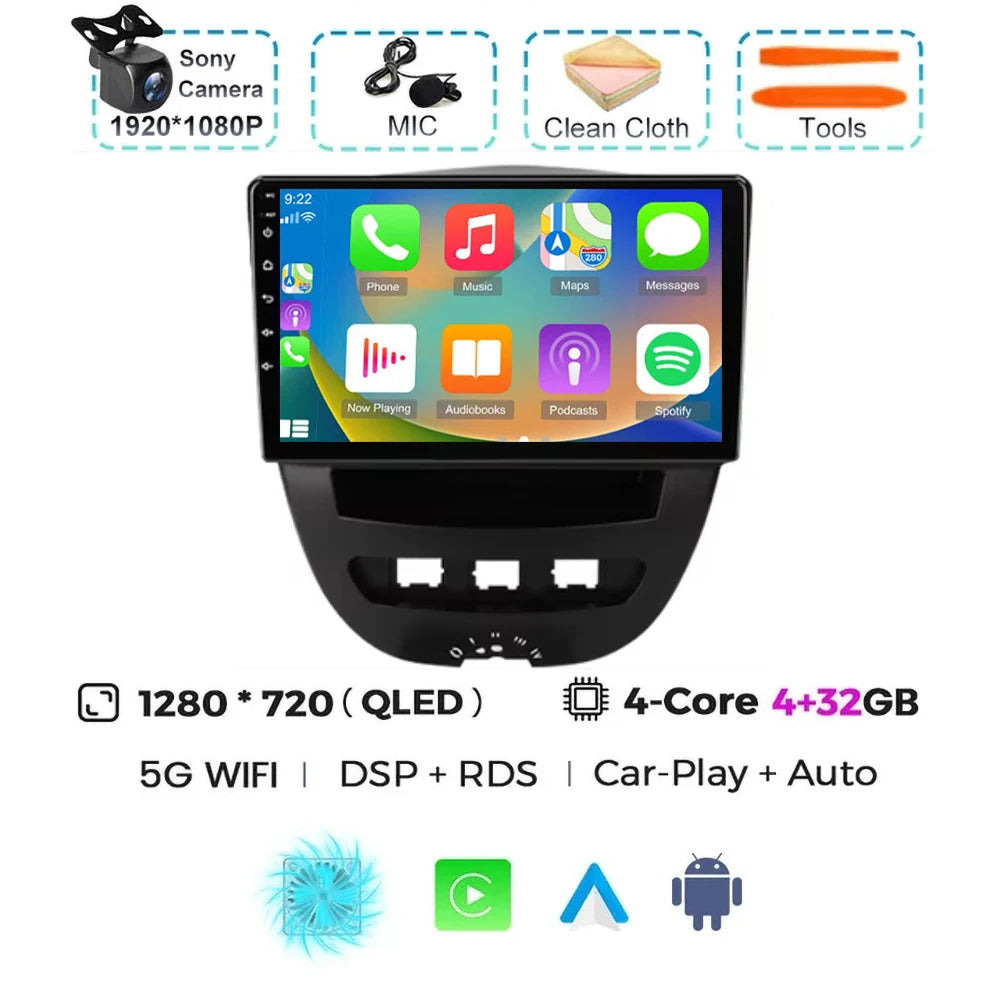 For Peugeot 107 Toyota Aygo Citroen C1 2005-2014 Carplay Auto Android 15 Car Radio Multimedia Video Player Navigation 4G WIFI