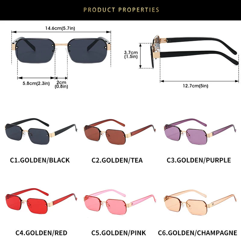 JNPCXI New Fashion Rimless Square Sunglasses Women UV400 Retro Rivets Clear Ocean Purple Lens Eyewear Men Sun Glasses Shades