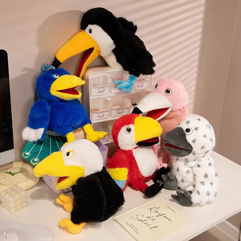 New 6 Style Toucan Hand Puppet Plush Toys Kindergarten Performance Hand Control Toucan Parrot Bald Eagle Peacock Owl Flamingo