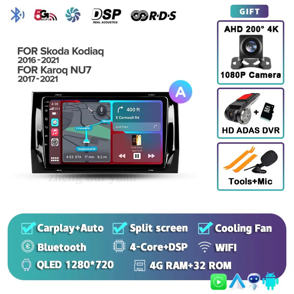 For Skoda Kodiaq 2016 - 2021 Android 15 4G WIFI Car Radio Carplay Auto Multimedia Stereo Video Player GPS Navigation 12+256GB BT