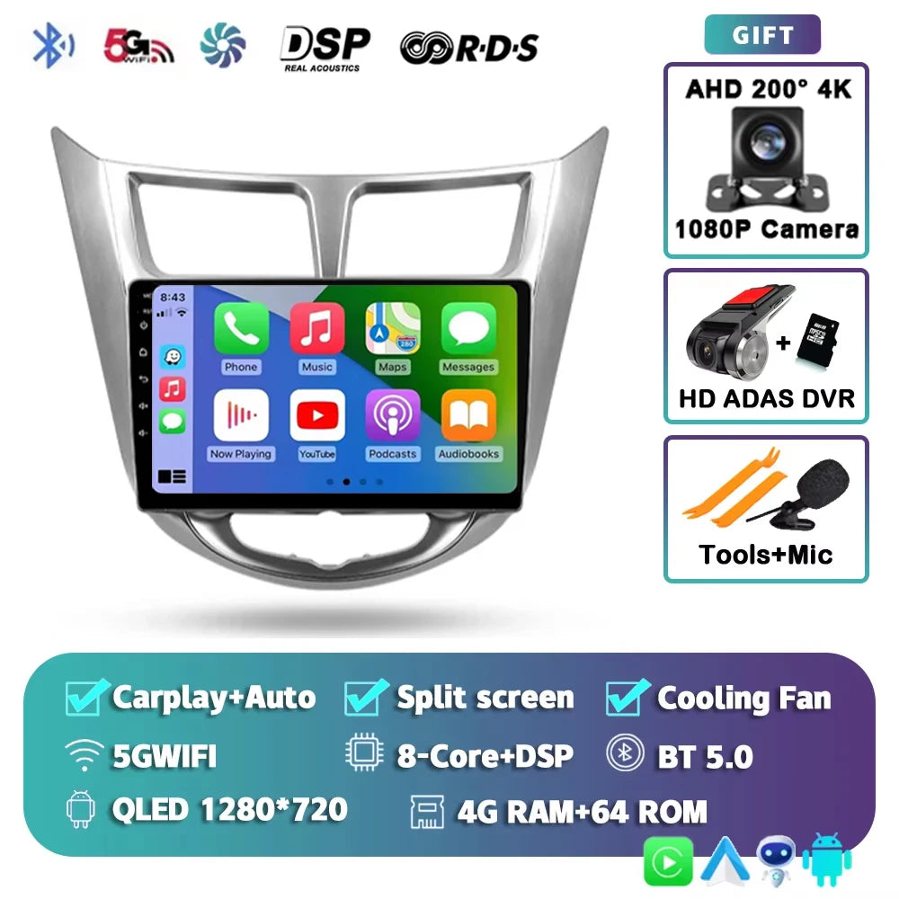For Hyundai Solaris 1 2010 - 2016 Android 15 2K QLED Car Radio Multimedia Video Player GPS stereo CarPlay Head Unit 4G WIFI