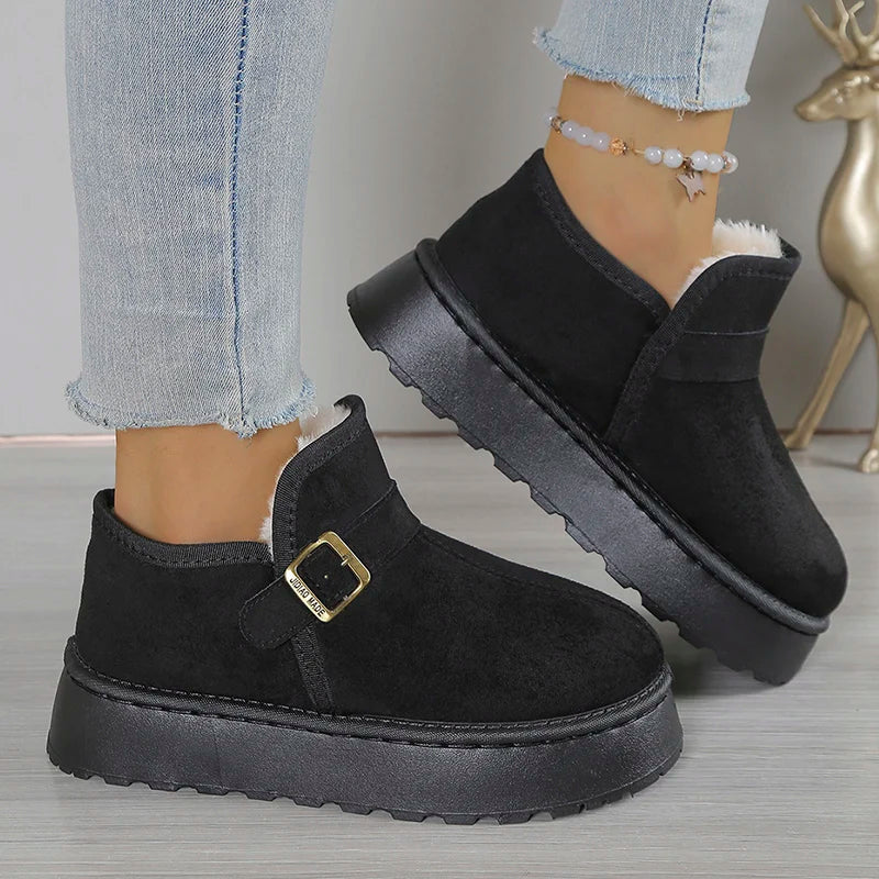 Black Thicken Plush Ankle Boots for Women Winter Plus Size 36-43 Slip On Anti Slip Snow Boots Woman Platform Warm Short Booties