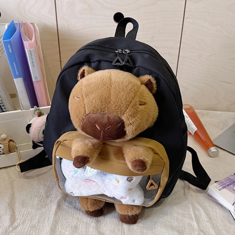 Kawai Capybara Backpack Female Large-capacity Cartoon Funny Backpack Soft Girl Cartoon Animation Student Backpack Light Love Bag