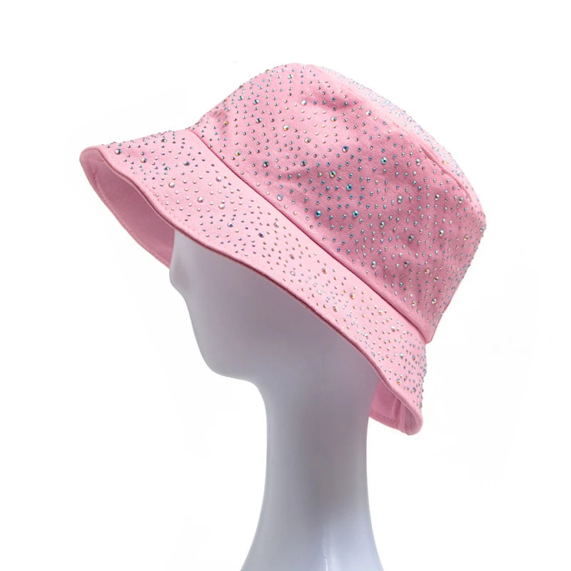 New Summer Y2k Bucket Hat Women Fashion Rhinestones Cap For Ladies Visor Cotton Panama Hats Casual Spring Autumn Fisherman Caps