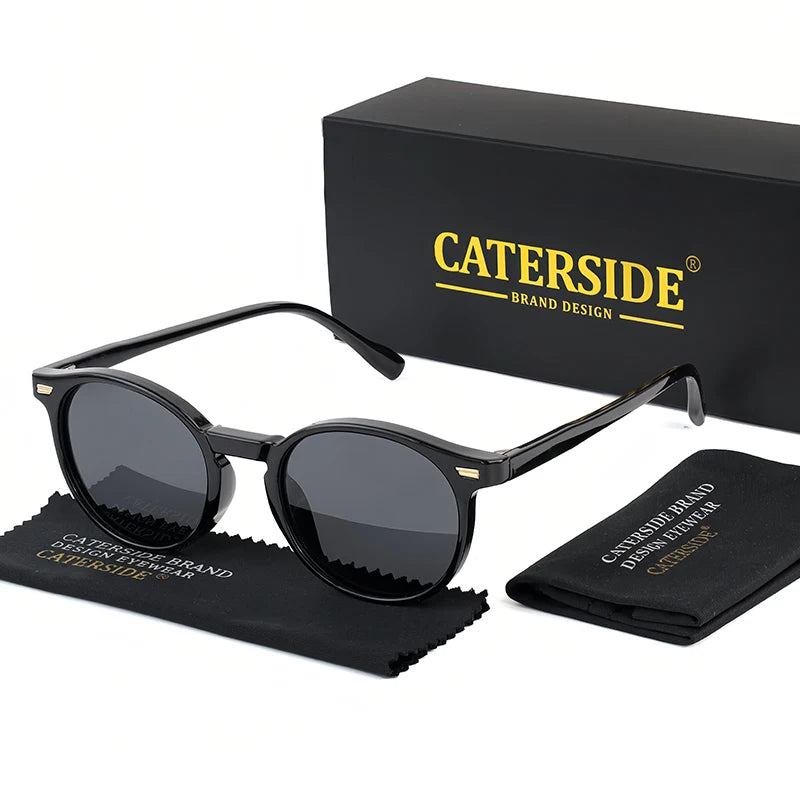 CATERSIDE Retro Polarized Round Sunglasses Men TR90 / Acetate Vintage Sun Glasses Women Punk Driving Travel Lunette De Soleil