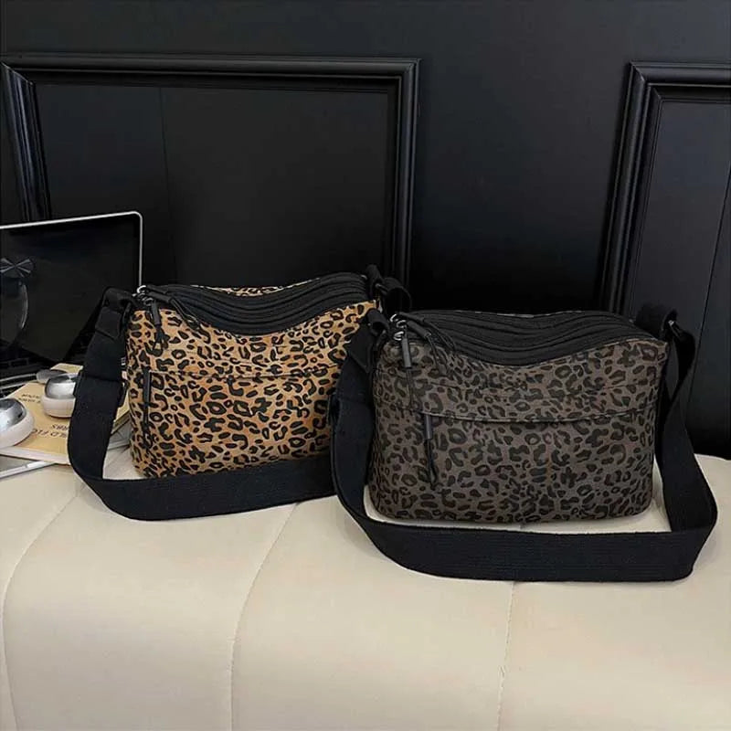 Small Niche Design Retro Leopard Print Autumn and Winter New Large Capacity Commuter Bag Crossbody Single Shoulder Exquisite