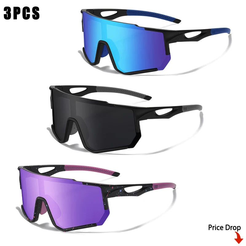 CATERSIDE 1/2/3PCS  Men Polarized Sunglasses Skiing Glasses Women Cycling Sports Outdoor Activities UV400 Protection
