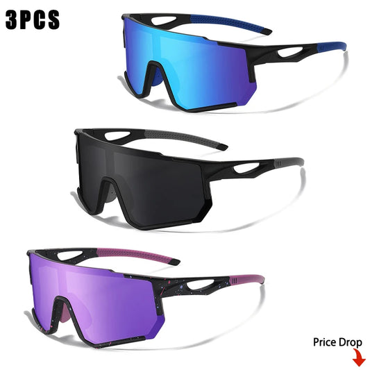 CATERSIDE 1/2/3PCS  Men Polarized Sunglasses Skiing Glasses Women Cycling Sports Outdoor Activities UV400 Protection