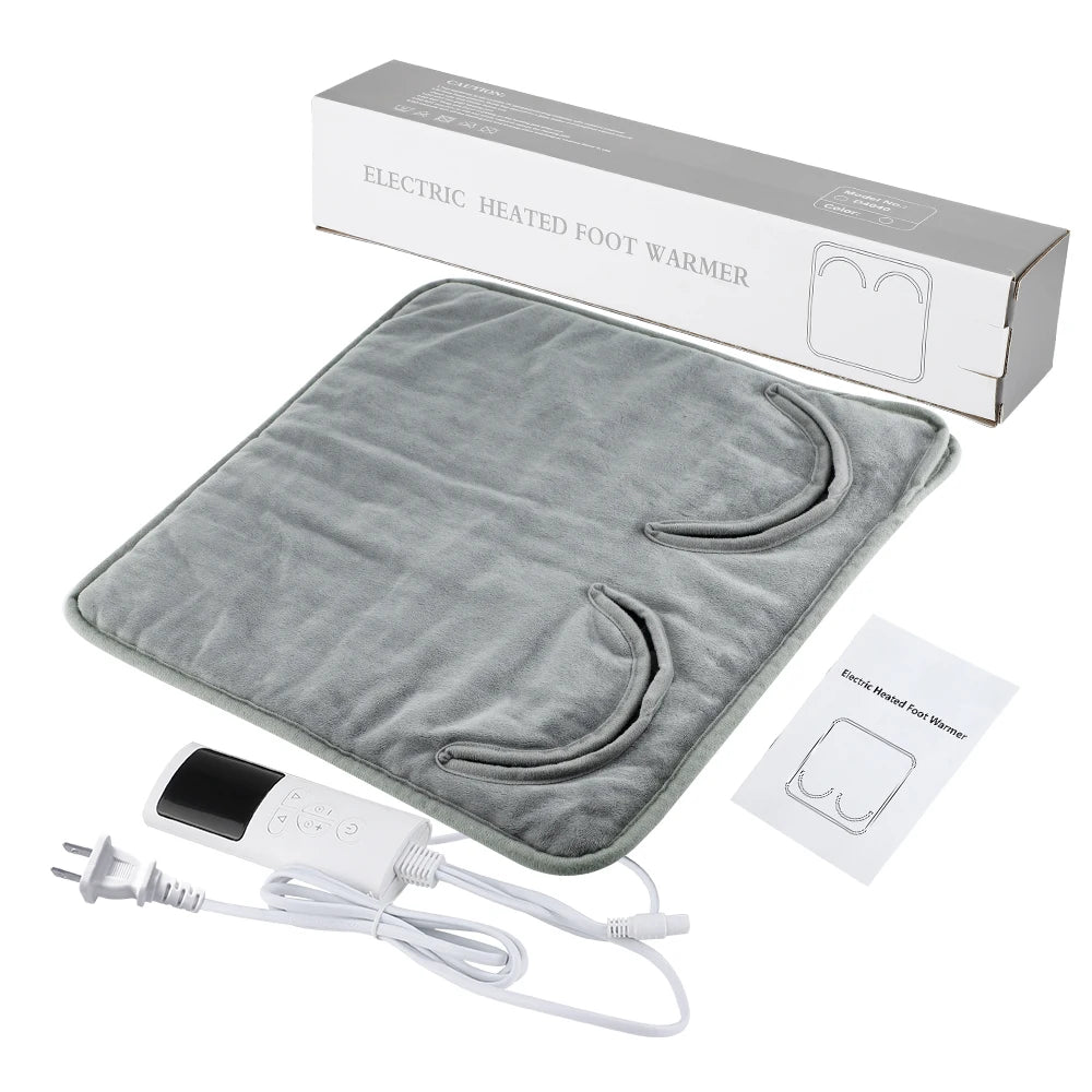 Winter Foot Warm Pad 9-Level Adjust Temperature Fast Heating Remote Control 4-Level Timer Flannel Feet Warmer LCD Display
