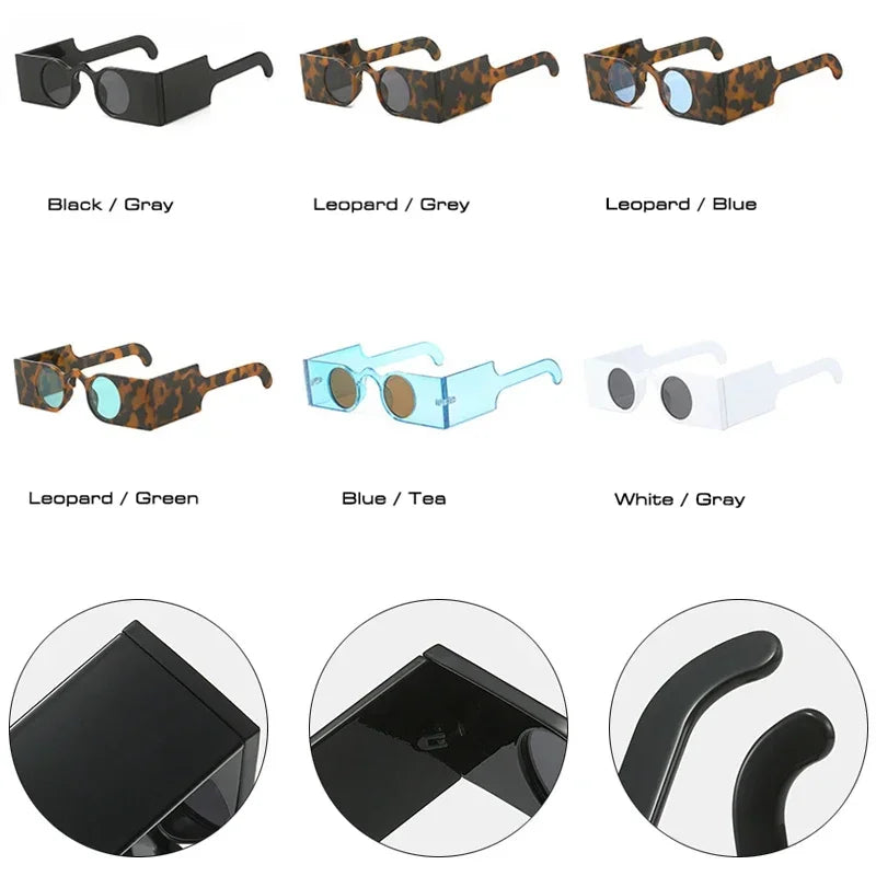 JNPCXI New Retro Unique Rectangle Women Sunglasses Fashion Small Round Lens Shades Interest Women Wide Legs Sun Glasses UV400