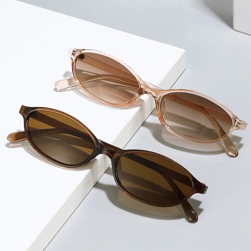 JNPCXI Retro Small Oval Sunglasses Women Fashion Retro Green Gradient Shades UV400 Men Trending Round Rivets Sun Glasses