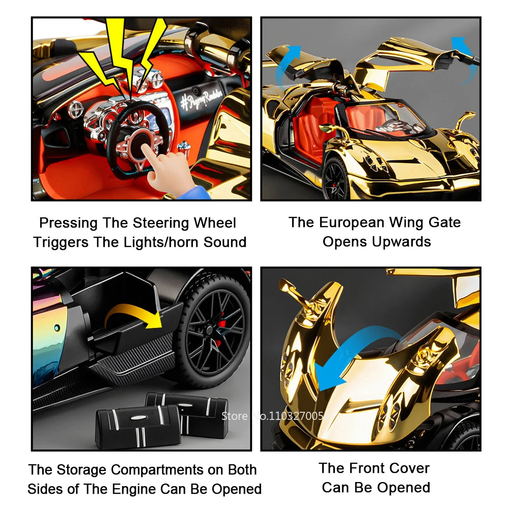1:24 PAGANI Huayra Dinastia Alloy Diecast Model Miniature Toys Car Doors Opened Sound Light Pull Back Vehices Boy Birthday Gifts