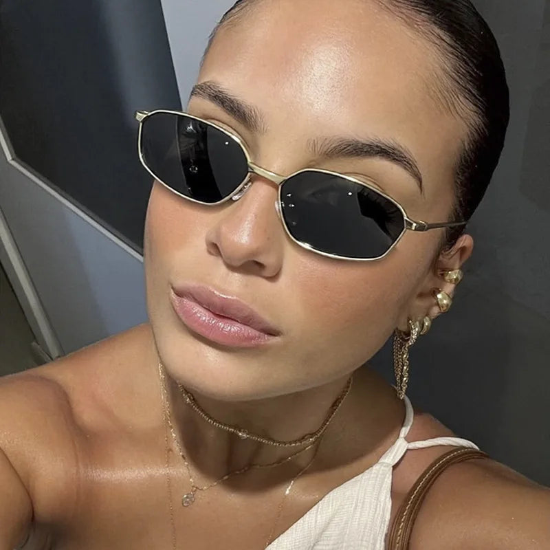 JNPCXI New Retro Y2k Punk Women Sunglasses Luxury Black Designer Metal Frame Sun Glasses Shades UV400 Eyewear