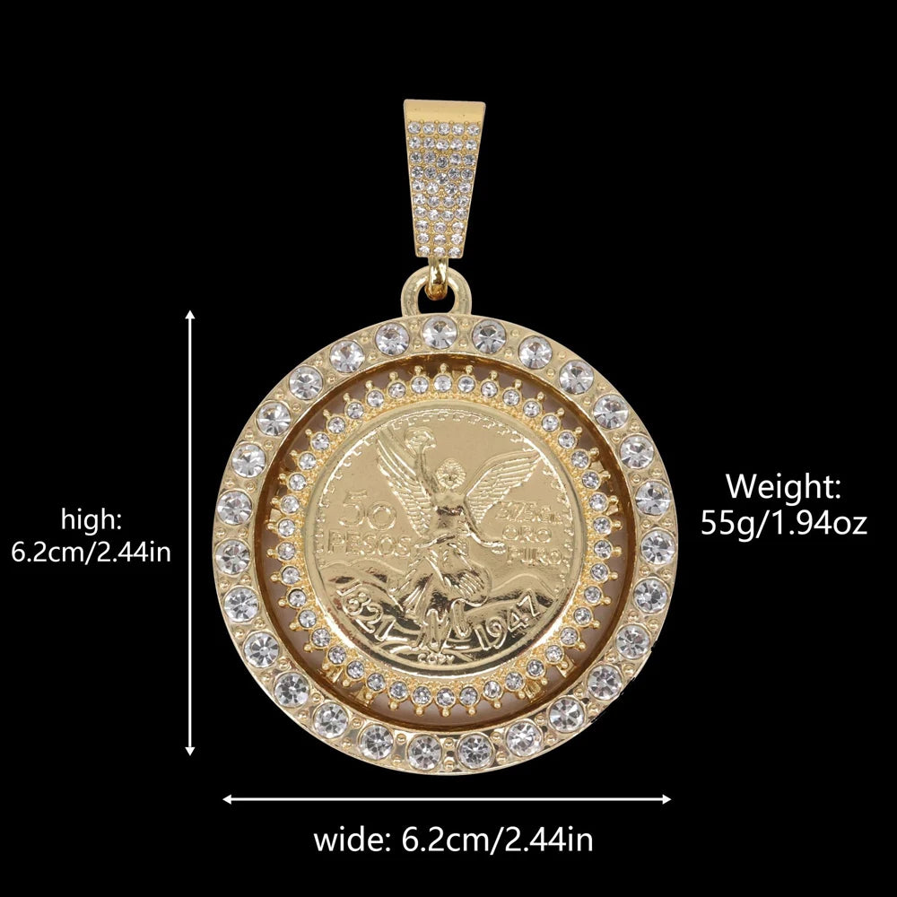 Men Hip hop Iced out Bling Rotatable Rotundity Medal Pendant Necklace 13mm Cuban Chain Hiphop Necklaces Fashion Charm Jewelry