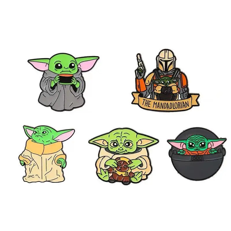 5PCS Grogu The Child Enamel Lapel Pin - Cute Alien Baby Character Badge Brooch