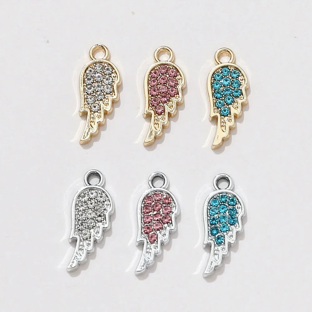 10Pcs Silver Plated Crystal Angel Wings Charm Pendant Jewelry Making Bracelet Necklace Earrings DIY Accessories