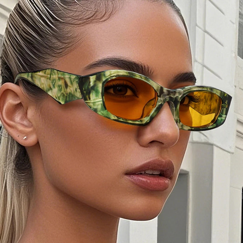JNPCXI New Ins Popular Fashion Polygon Cat Eye Women Sunglasses Vintage Brand Designer Green Yellow Men Sun Glasses Shades UV400