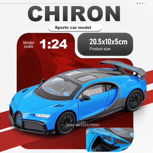 1:24 Chiron Tourbillon Miniature Model Alloy Diecast Car Toy Doors Opened with Sound Light Pull Back Sportscar Festival Surprise