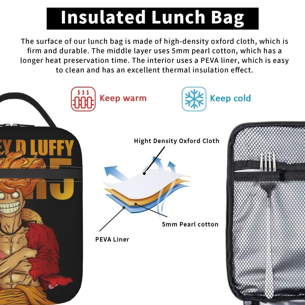 One Piece Monkey D Luffy Anime Insulated Lunch Thermal Bag Work School Bag M2