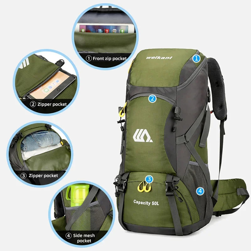 50L Travel Backpack Camping Large Waterproof Outdoor Mountaineering Sports Bags