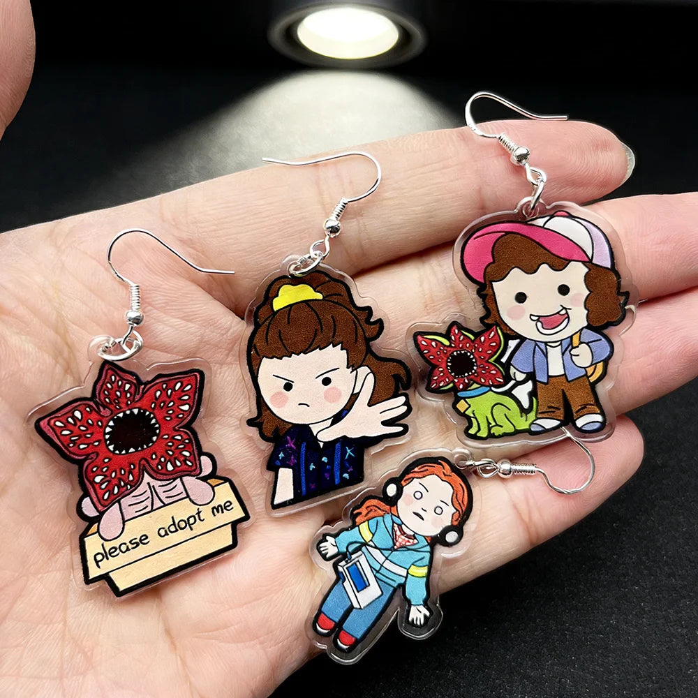 4 Pairs Cute Demogorgon Cartoon Earrings for Women Girls, Acrylic Fashion Jewelry Set, Party Ear Piercing Gift