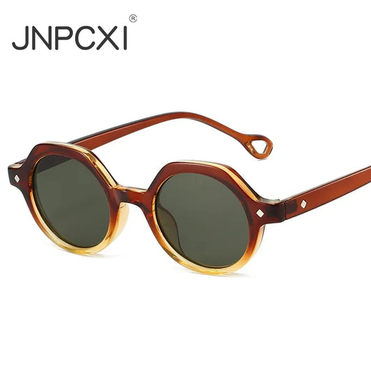 JNPCXI Retro Small Round Punk Sunglasses Women Fashion Gradient Leopard Shades UV400 Men Rivets Sun Glasses