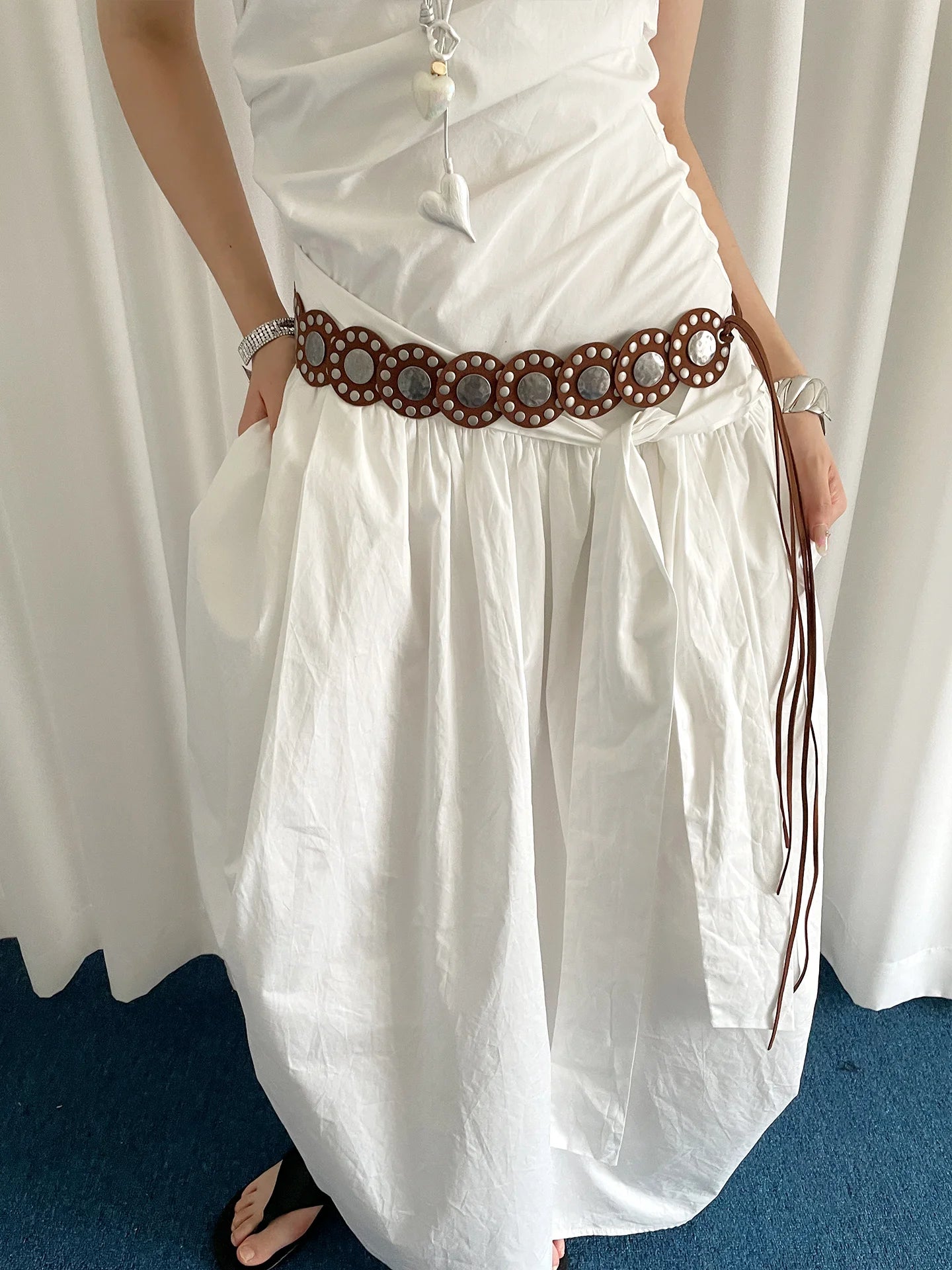 Retro Western Rivet Belt For Women Heavy-Duty Design For Skirts And Jeans Y2K Wide Belt As An Access