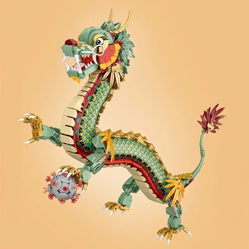 Green Chinese Dragon Mascot Mini Building Blocks