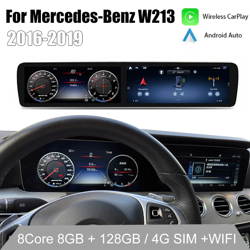 Digital instrument panel For Mercedes-Benz W213 2016-2019 speedometer, Android radio, wireless CarPlay, GPS,Plug and Play