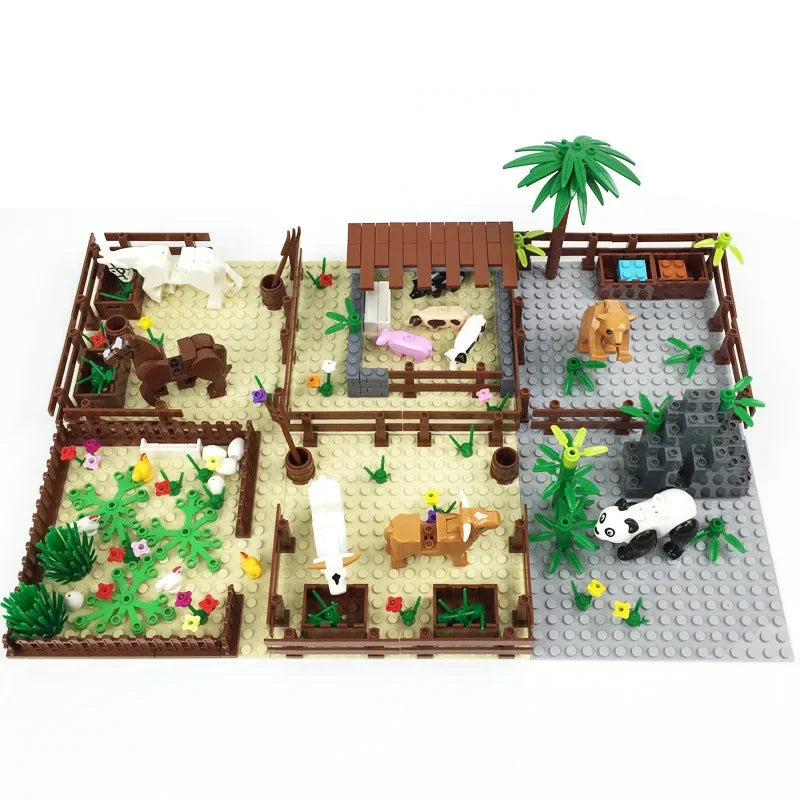 DIY Farm Building Blocks Set Cattle Pen Pig Shed Chicken Horse Panda MOC Scene