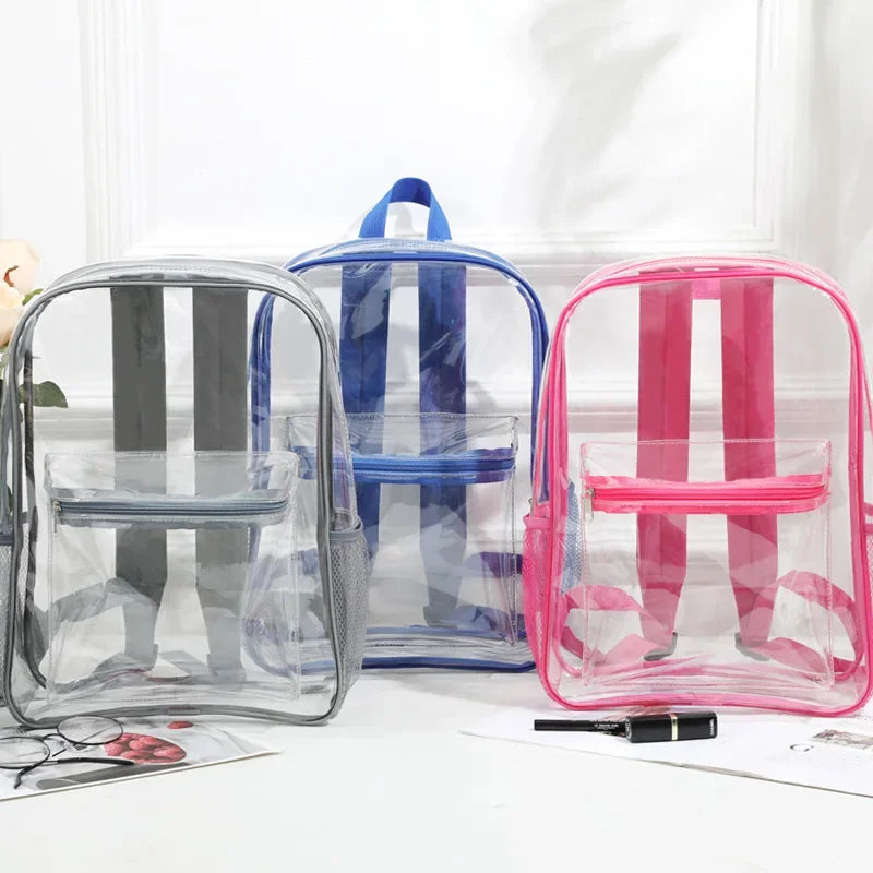 Large Capacity Transparent Backpack Casual Zipper Waterproof Clear Backpack School Bag Visible PVC Backpack Travel Bag for Women