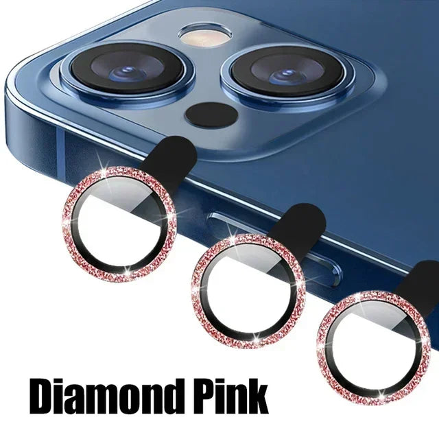 3Pcs Diamond Pink Camera Lens Protector iPhone 11-15 ProMax 14/13 Mini 15 Plus
