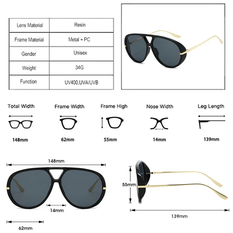 JNPCXI Fashion Double Bridges Pilot Women Oversized Sunglasses Retro Candy Color Green Gradient UV400 Men Punk Sun Glasses
