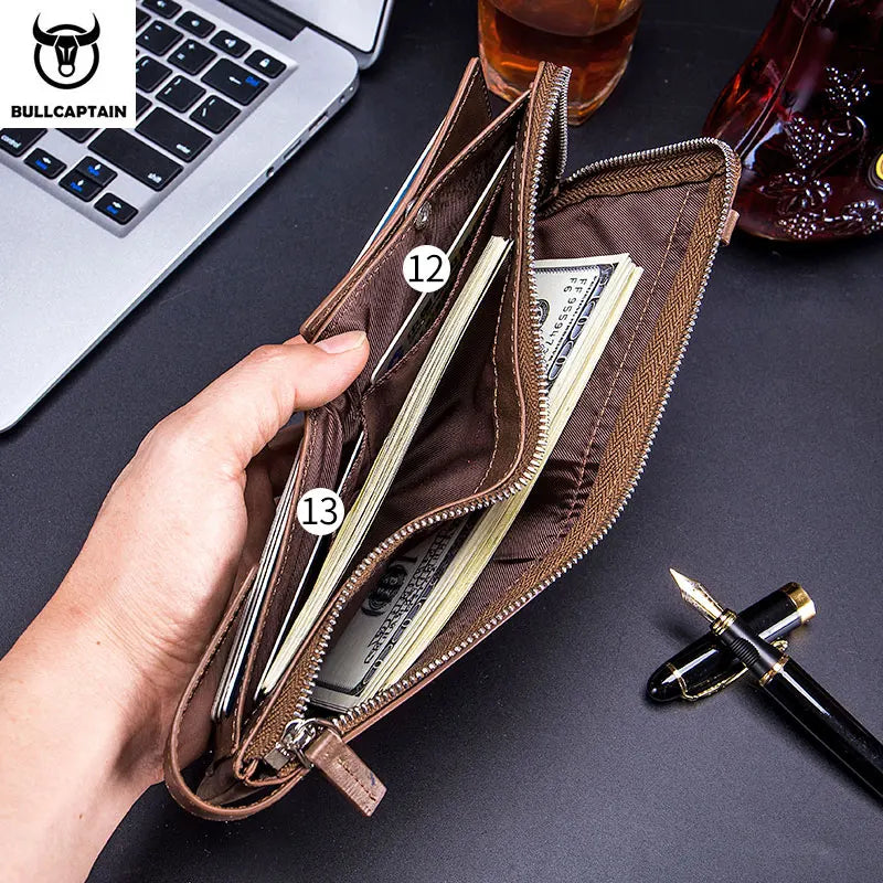 BULLCAPTAIN Leather Compact Men's Wallet Short with RFID Wallet High Quality Business Multifunctional Card Slot Wallet QB059