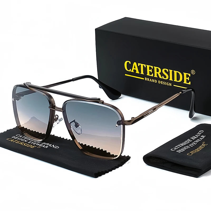 CATERSIDE Retro Metal Large Frame Sunglasses Men Flat Top Double Bridge High-Quality Sun Glasses Women Party Festival Eyewear
