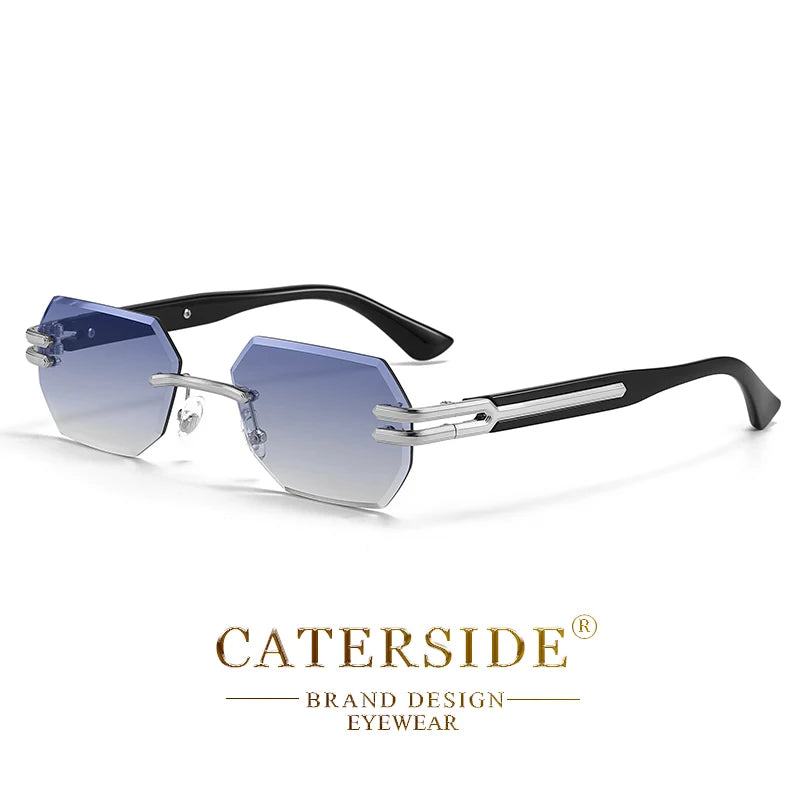 CATERSIDE New Men's Frameless Sunglasses Fashion Polygonal Gradient Mirror Lenses Metal Frame Women's Party Outdoor Sun Glasses