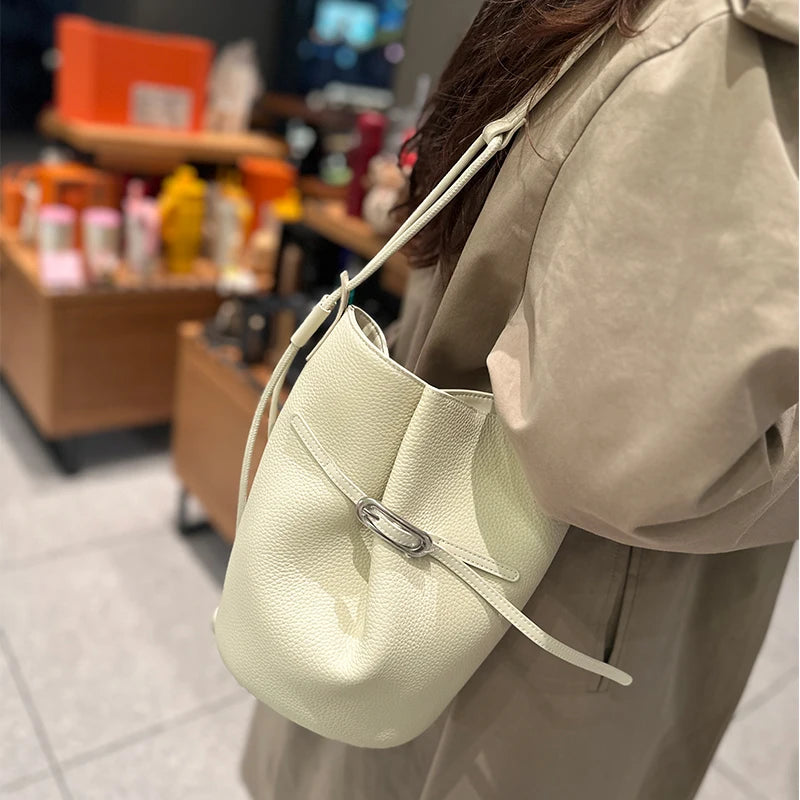 Women Mini Genuine Leather Bucket Bag Real Leather Crossbody & Top Handle Drawstring Shoulder Bag Luxury Designer Underarm Bags