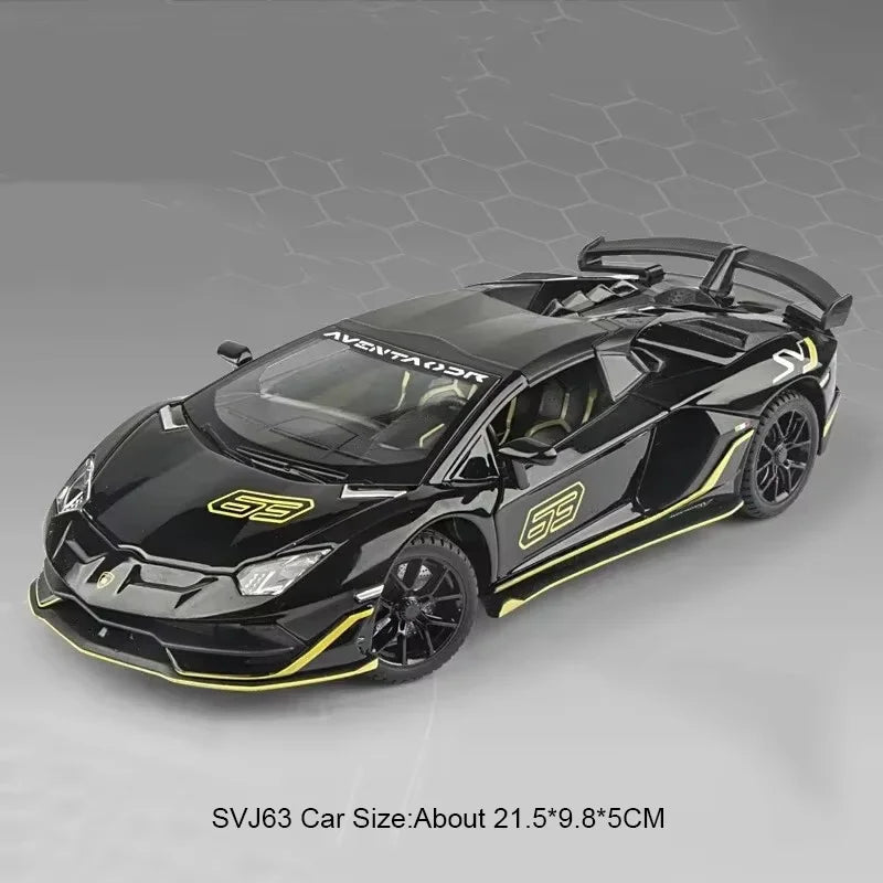 1:24 Lambor V12 SVJ63 Miniature Model Toys Diecast Alloy Car Sound Light Pull Back Doors Opened Sportscar Christmas Gift for Kid