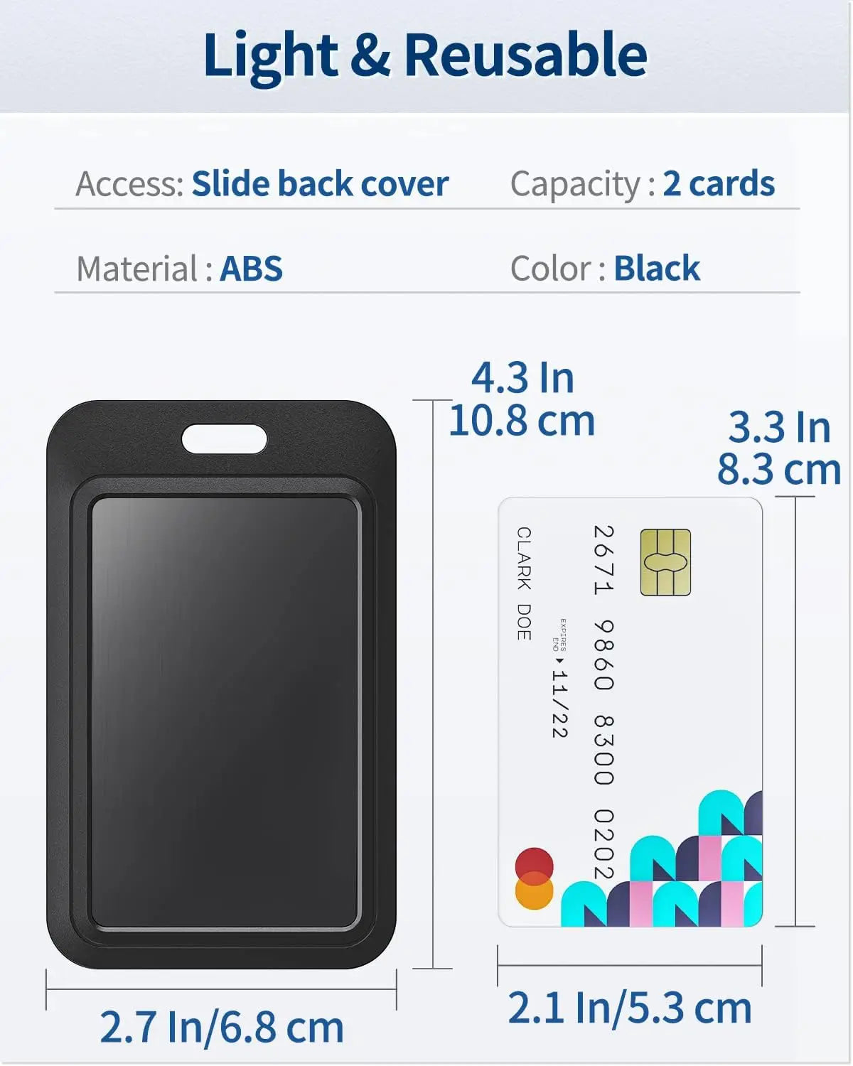 3 Pack Sliding Vertical Hard Black Badge Holders, Clear Window ID Card Case, Protect ID Credit Key Cards Driver Licenses