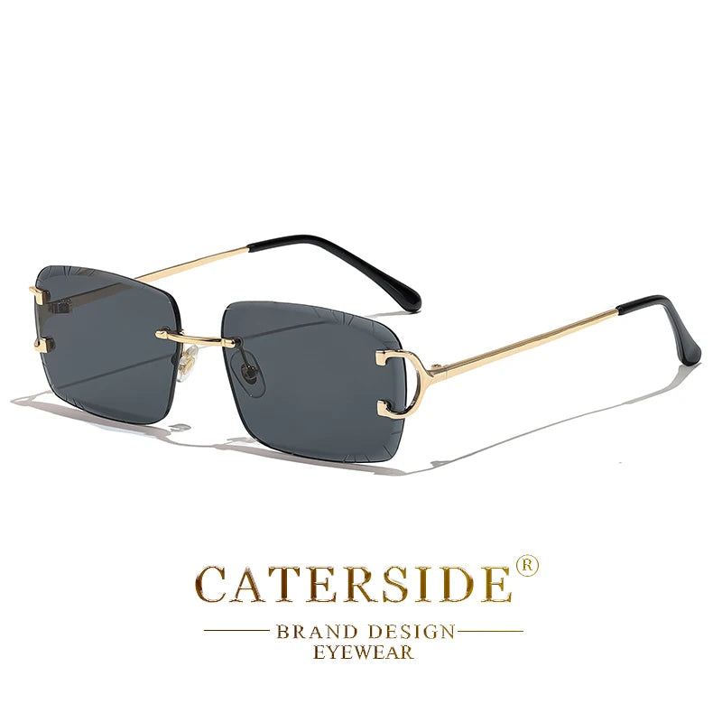 Caterside Rimless Gradient Square Sunglasses Man Diamond Cupronickel Frame Sun Glasses Punk Women Small Frameless Eyewear UV400