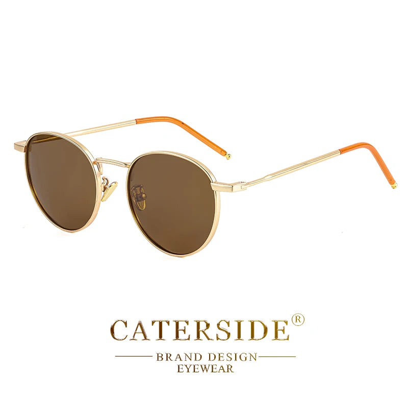 CATERSIDE New Retro Round Polarized Sunglasses Men Metal Small Frame Punk Sun Glasses Women Fashion Party Outdoor Driving UV400