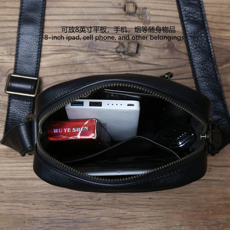 NZPJ Leather Mens Shoulder Bag Casual Crossbody Bag Natural Cowhide Vertical Bag